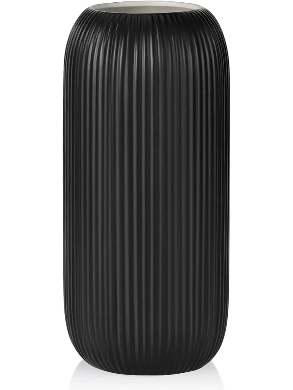 Modern Small Black Ceramic Vase Flowers Ribbed Textured Farmhouse Home Livings
